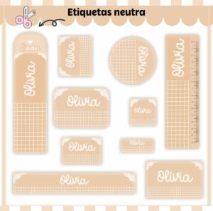 Etiquetas Escolares Neutro Bege - Arquivo Digital