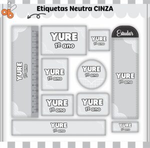 Etiquetas Escolares Neutro Cinza - Arquivo Digital