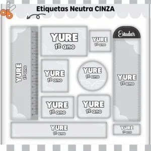Etiquetas Escolares Neutro Cinza - Arquivo Digital 29 Etiquetas Escolares Neutro Cinza - Arquivo Digital