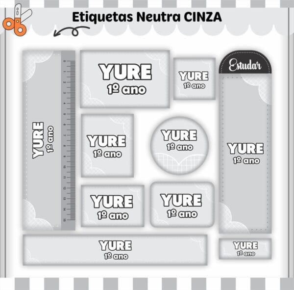 Etiquetas Escolares Neutro Cinza - Arquivo Digital