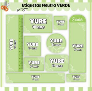 Etiquetas Escolares Neutro Verde - Arquivo Digital