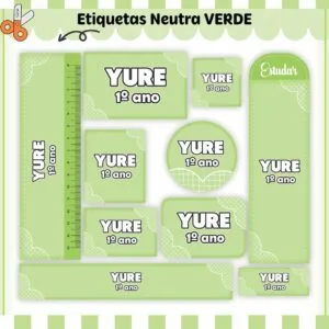 Etiquetas Escolares Neutro Verde - Arquivo Digital