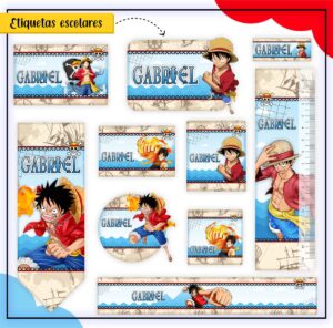 Etiquetas Escolares One Piece - Arquivo Digital