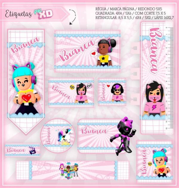 Etiquetas Escolares PK XD Menina - Arquivo Digital