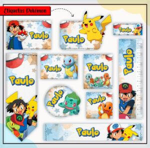 Etiquetas Escolares Pokémon - Arquivo Digital