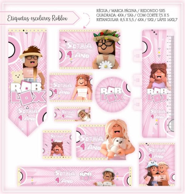 Etiquetas Escolares Roblox Menina - Arquivo Digital