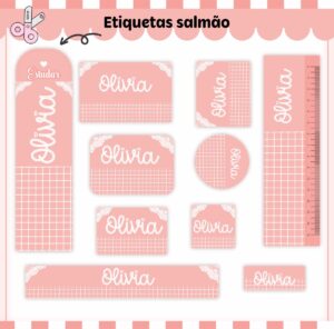 Etiquetas Escolares Salmão Neutro - Arquivo Digital