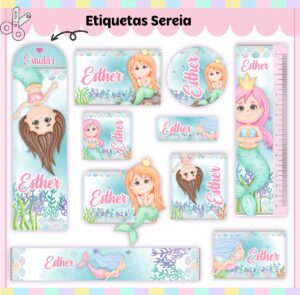 Etiquetas Escolares Sereia V3 - Arquivo Digital