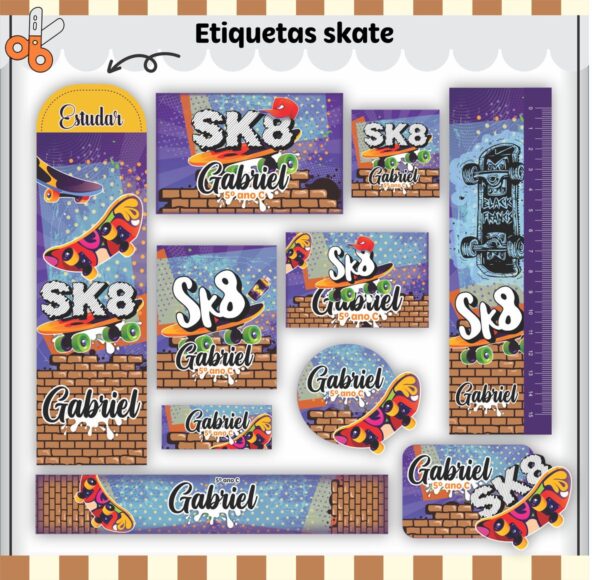 Etiquetas Escolares Skate - Arquivo Digital