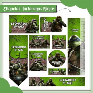 Etiquetas Escolares Tartarugas Ninja - Arquivo Digital