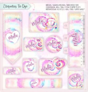 Etiquetas Escolares Tie Dye - Arquivo Digital