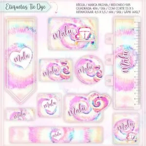 Etiquetas Escolares Tie Dye - Arquivo Digital 17 Etiquetas Escolares Tie Dye - Arquivo Digital