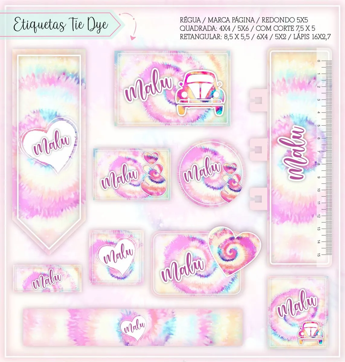 Etiquetas Escolares Tie Dye - Arquivo Digital 1 Etiquetas Escolares Tie Dye - Arquivo Digital