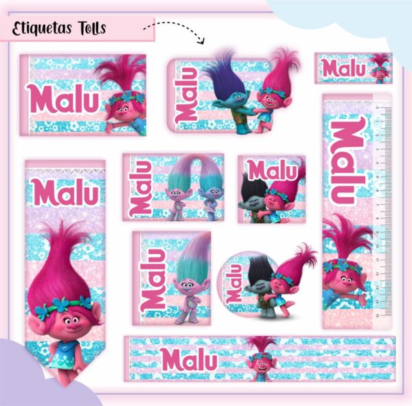 Etiquetas Escolares Trolls - Arquivo Digital