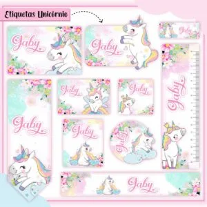 Etiquetas Escolares Unicórnio Cute - Arquivo Digital