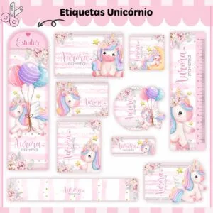 Etiquetas Escolares Unicórnio V3 - Arquivo Digital