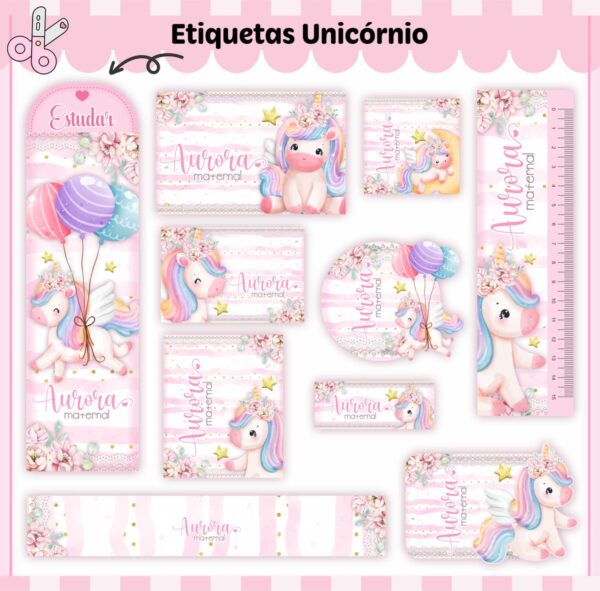 Etiquetas Escolares Unicórnio V3 - Arquivo Digital