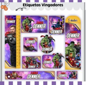 Etiquetas Escolares Vingadores V2 - Arquivo Digital