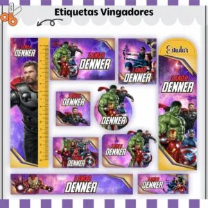 Etiquetas Escolares Vingadores V2 - Arquivo Digital 18 Etiquetas Escolares Vingadores V2 - Arquivo Digital