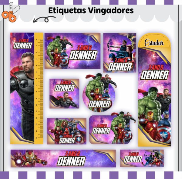 Etiquetas Escolares Vingadores V2 - Arquivo Digital