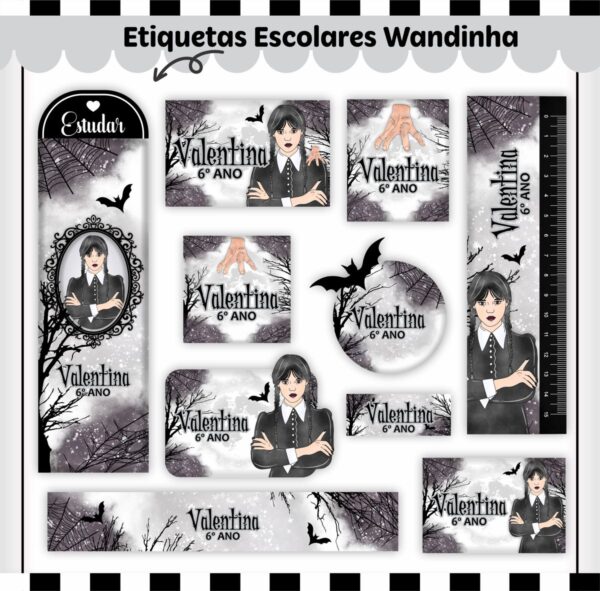 Etiquetas Escolares Wandinha - Arquivo Digital