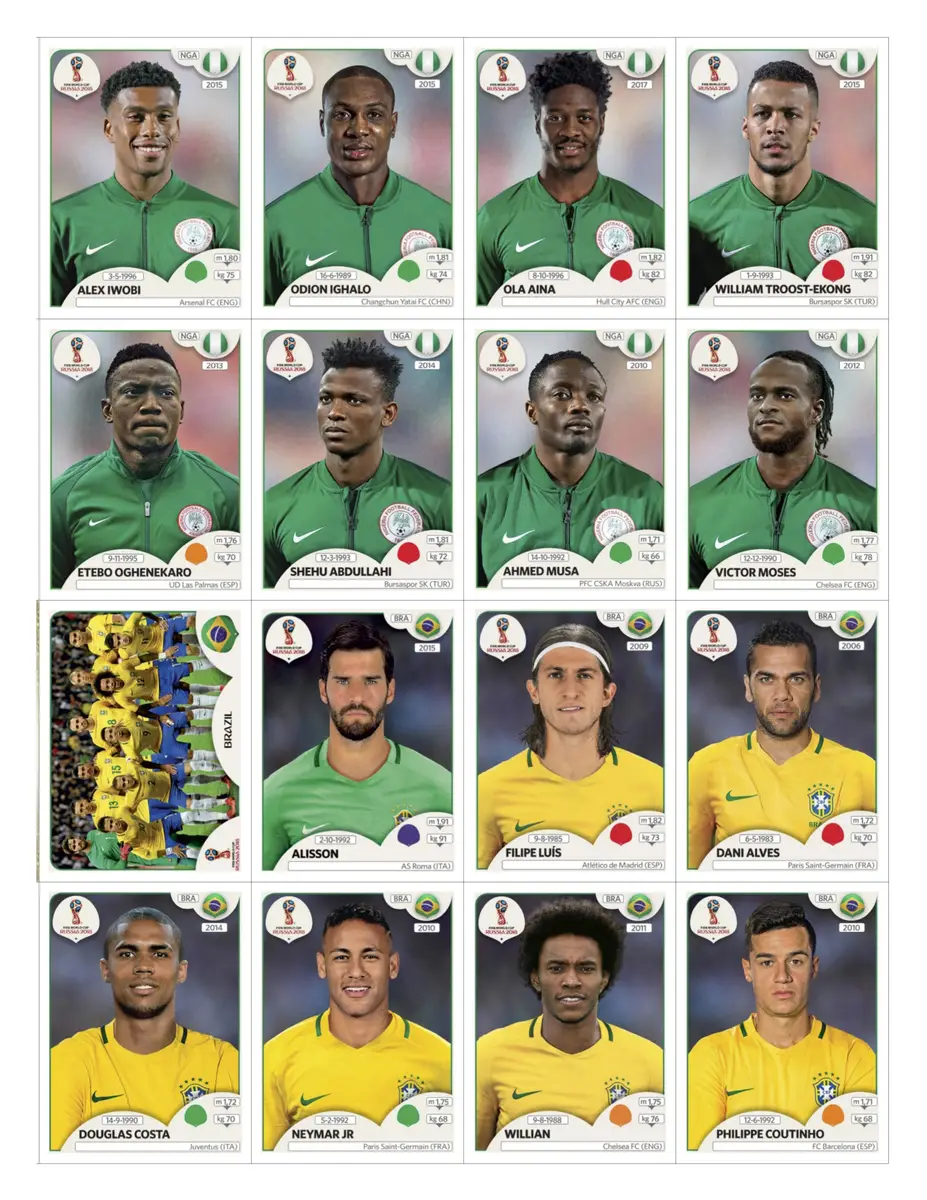 Figurinhas P Imprimir Copa Do Mundo 2018 Russia Em Pdf 7 Figurinhas digitais de jogadores de futebol da Nigéria e Brasil