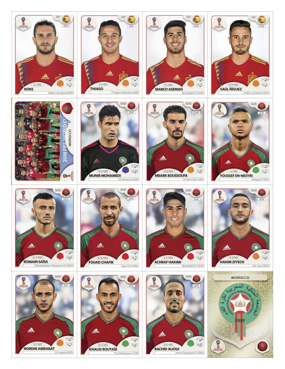 Figurinhas P Imprimir Copa Do Mundo 2018 Russia Em Pdf 3 Figurinhas digitais da Copa 2018 com jogadores da Espanha e Marrocos em formato PDF.