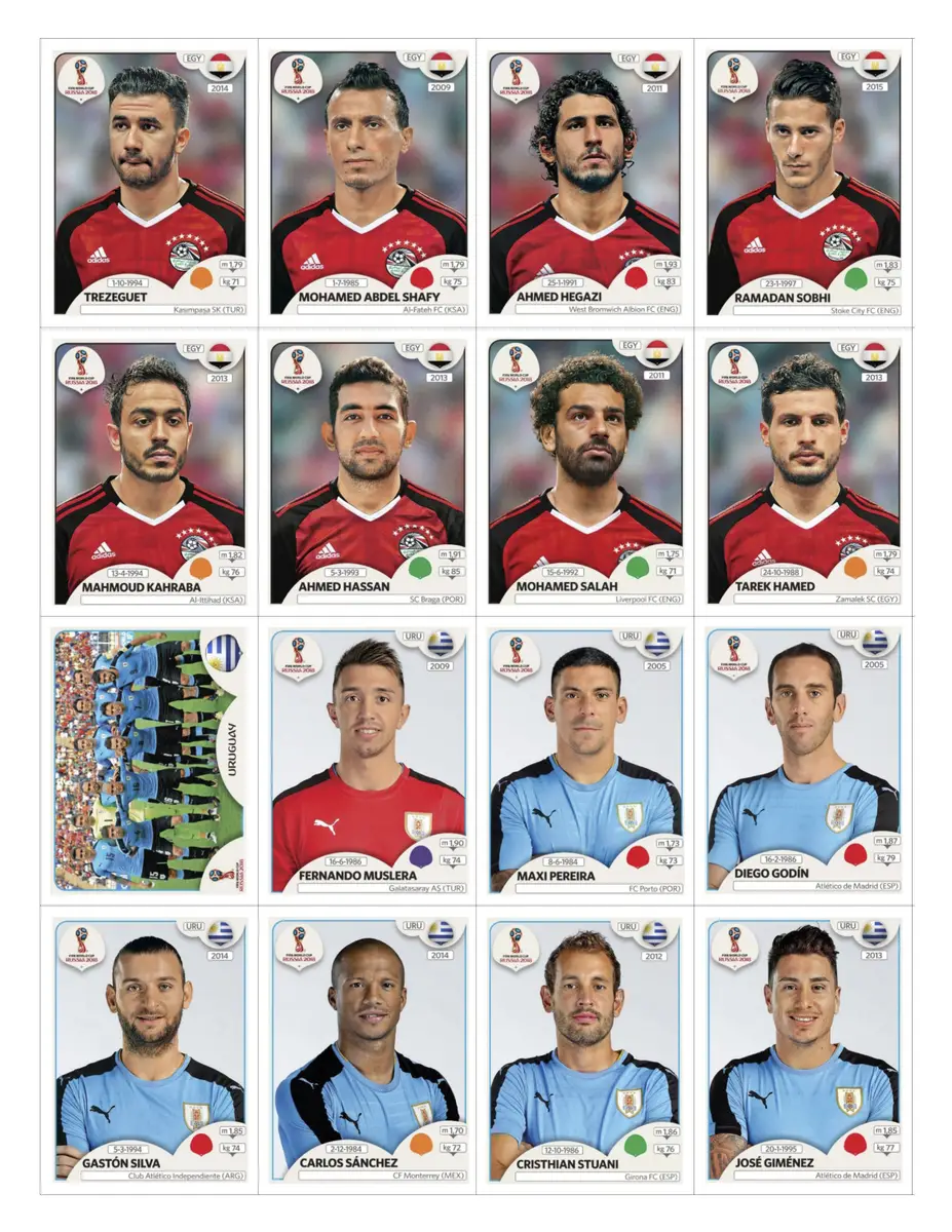 Figurinhas P Imprimir Copa Do Mundo 2018 Russia Em Pdf 2 Figurinha digital Copa 2018 Egito e Uruguai em formato PDF para impressão.