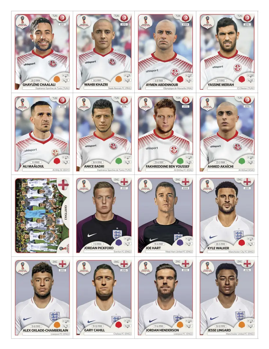 Figurinhas P Imprimir Copa Do Mundo 2018 Russia Em Pdf 10 Kit digital figurinhas Copa do Mundo 2018 jogadores Tunísia e Inglaterra.