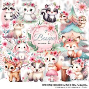 Ilustrações Bosque Encantado Rosa Cute 3D Fofo Imagens Png