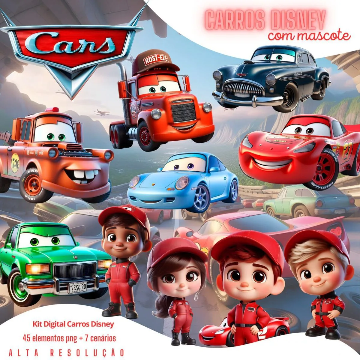 Ilustrações Carros Disney Png Baby Fofo Kit Digital 3D