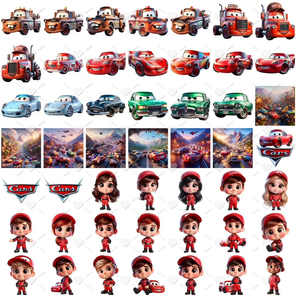 Ilustrações Carros Disney Png Baby Fofo Kit Digital 3D