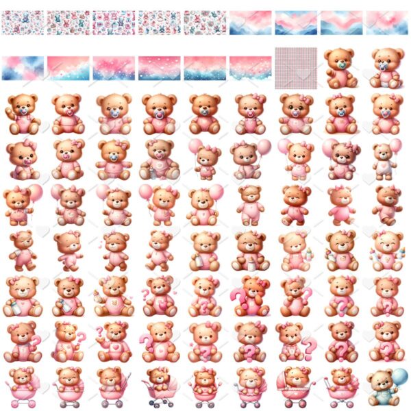 Ilustrações Chá Revelação Ursinhos Cute Menino e Menina Png
