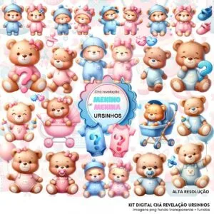 Ilustrações Chá Revelação Ursinhos Cute Menino e Menina Png