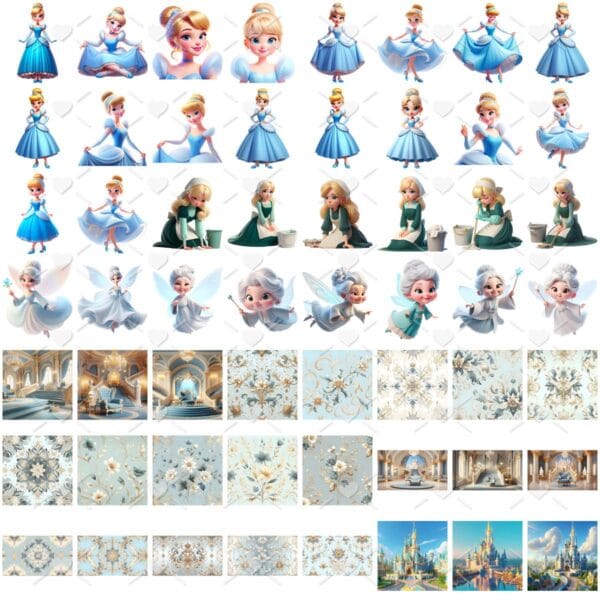 Ilustrações Cinderela Princesa Cute 3D Fofo Imagens Png