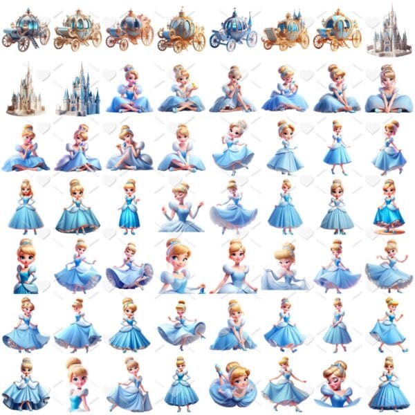 Ilustrações Cinderela Princesa Cute 3D Fofo Imagens Png