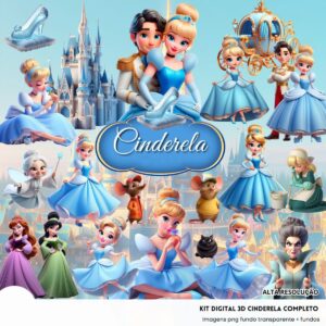 Ilustrações Cinderela Princesa Cute 3D Fofo Imagens Png