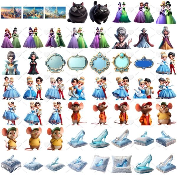 Ilustrações Cinderela Princesa Cute 3D Fofo Imagens Png