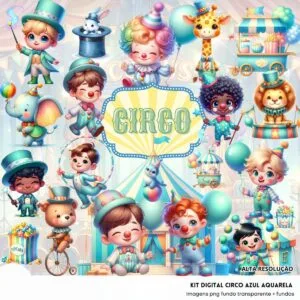 Ilustrações Circo Azul Png Baby Fofo Kit Digital 3D 26 Ilustrações Circo Azul Png Baby Fofo Kit Digital 3D
