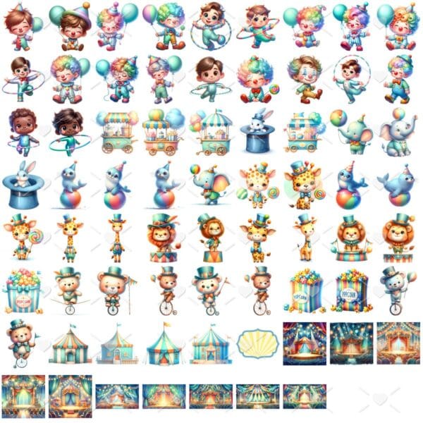 Ilustrações Circo Azul Png Baby Fofo Kit Digital 3D