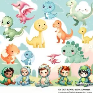 Ilustrações Dino Baby Aquarela Cute 3D Menino Imagens Png 11 Ilustrações Dino Baby Aquarela Cute 3D Menino Imagens Png
