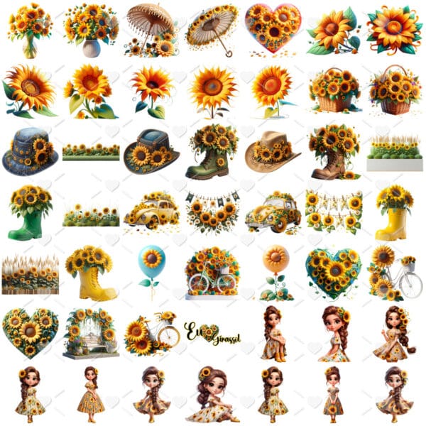 Ilustrações Eu Amo Girassol Cute 3D Fofo Imagens Png