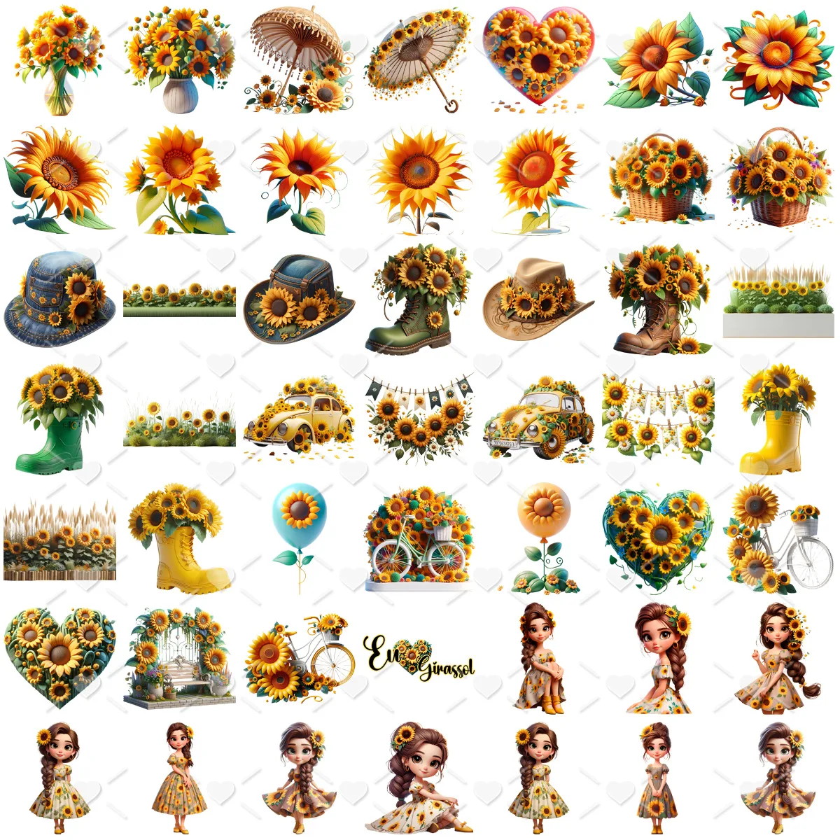Ilustrações Eu Amo Girassol Cute 3D Fofo Imagens Png 2 Ilustrações Eu Amo Girassol Cute 3D Fofo Imagens Png