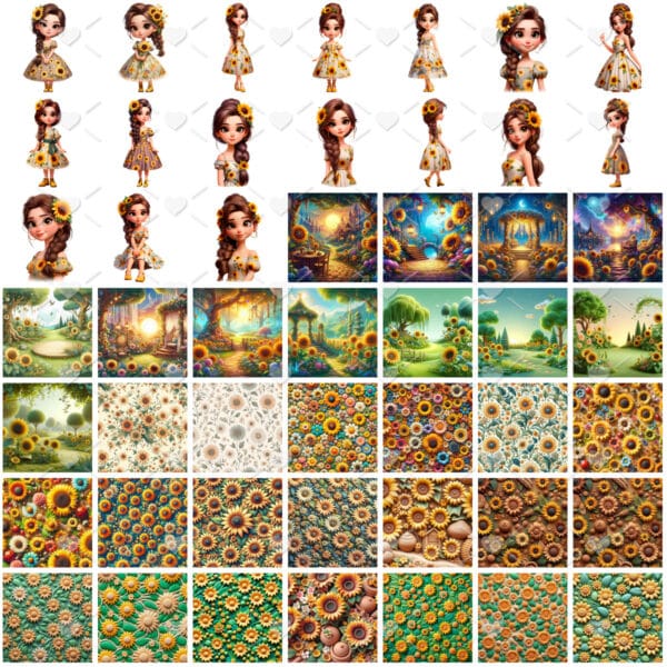 Ilustrações Eu Amo Girassol Cute 3D Fofo Imagens Png