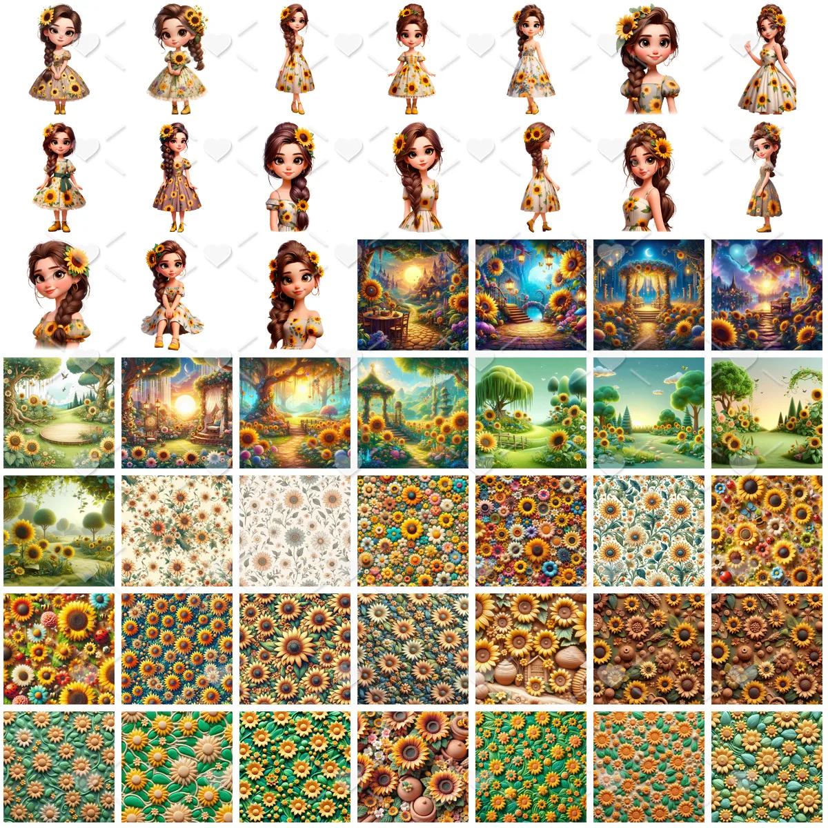 Ilustrações Eu Amo Girassol Cute 3D Fofo Imagens Png 3 Ilustrações Eu Amo Girassol Cute 3D Fofo Imagens Png