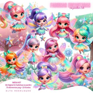 Ilustrações Fadinhas Encantadas no Jardim Cute Png Menina