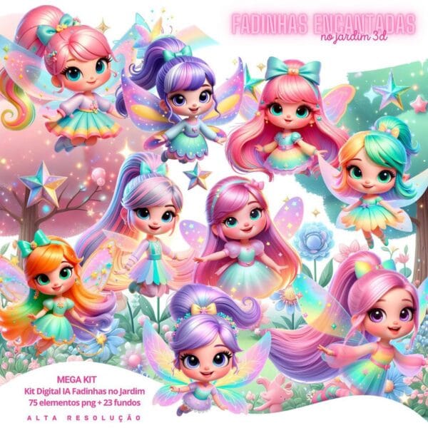 Ilustrações Fadinhas Encantadas no Jardim Cute Png Menina