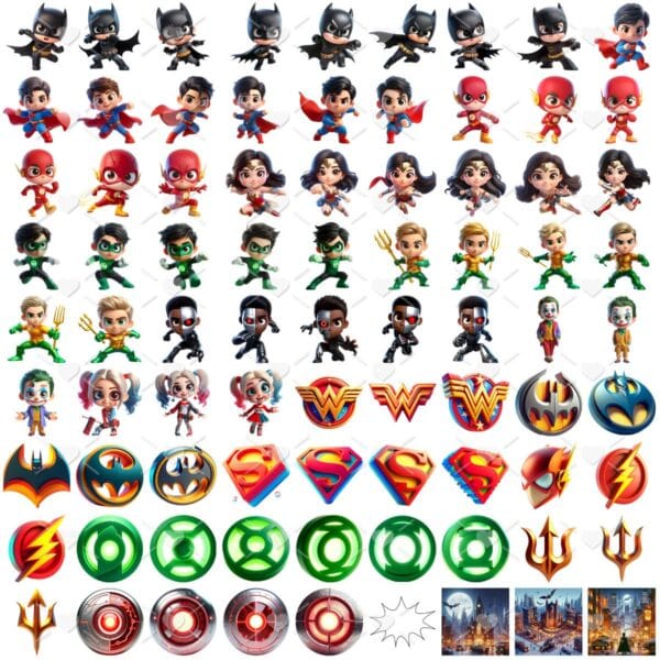 Ilustrações Liga da Justiça Cute 3D Fofo Imagens Png