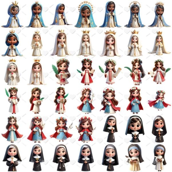Ilustrações Santinhas Católicas Png Baby Fofo Kit Digital 3D
