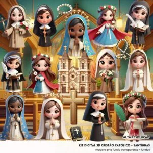 Ilustrações Santinhas Católicas Png Baby Fofo Kit Digital 3D